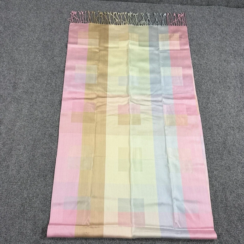 Brooks Brothers Silk Scarf Multicolor Pastels Tassel Rectangle Luxury 72